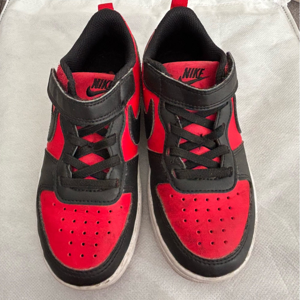 Nike Court Borough Recraft Low- Black and Red Sneakers - Little Kids Size 13C